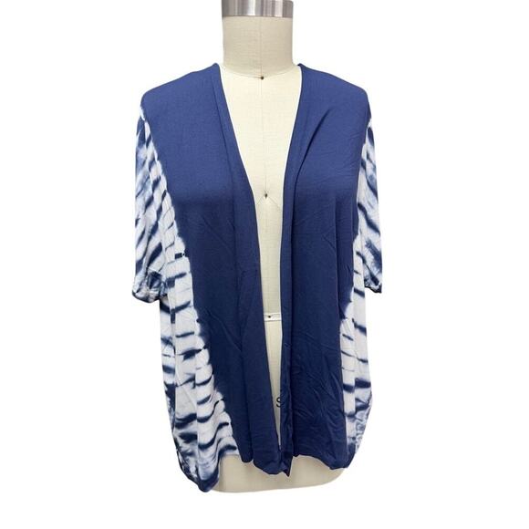 Zenergy by Chico’s Navy Tie-Dye Open Front Cardigan L/XL - Picture 3 of 7